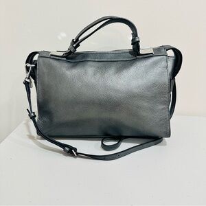 Ivanka Trump Bedminster Satchel Bag – Metallic Pewter/Gray Leather Crossbody